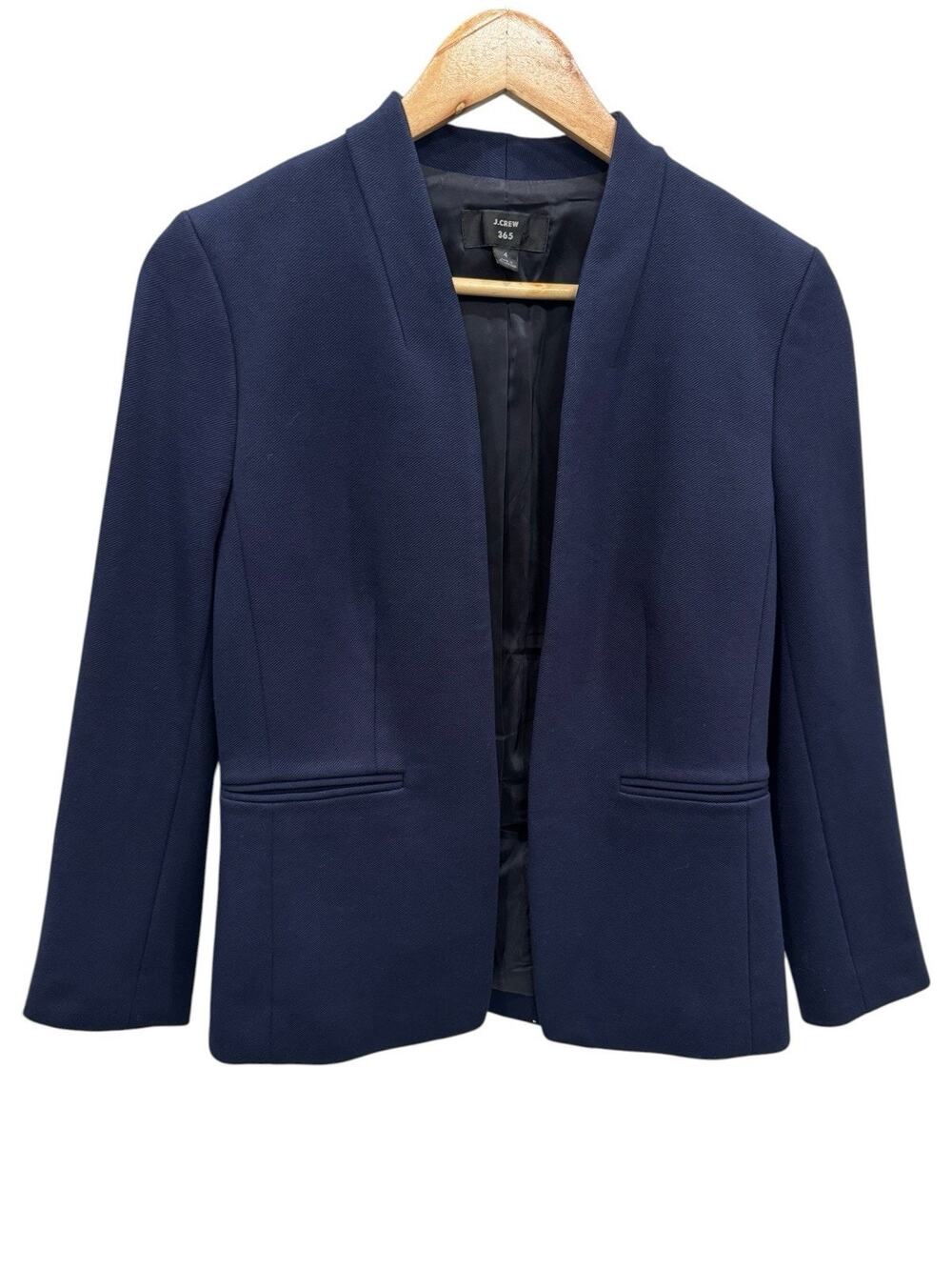 J.Crew 365 Going Out Blazer Navy Blue Open Front Ponte Jacket Size 4